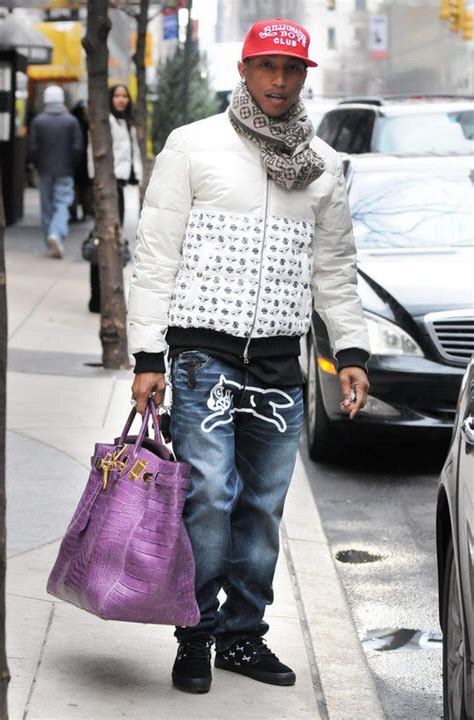 pharrell purple hermes bag|pharrell fashion styles.